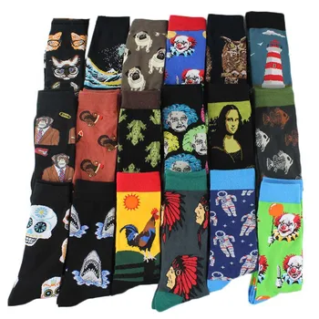 1 чифт мъжки памучни чорапи, забавни дълги чорапи, творчески чорапи с герои от анимационни филми за животни, цветни чорапи за сватбен подарък, чорапи