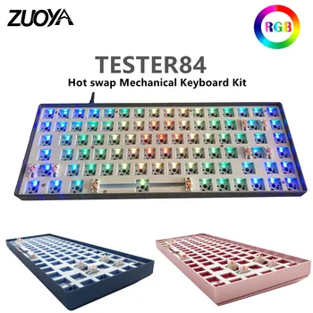 TESTER84 САМ Механична клавиатура с гореща замяна RGB Подсветка 84 клавишите кабелна сменяем кабел, Съвместим С 3/5 Контакти