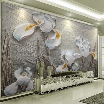 wellyu 3D Phalaenopsis с релефни изображения от смола, на фона на всекидневна, декорация на стени, боядисване, изработени по поръчка, големи стенни картини, зелени тапети