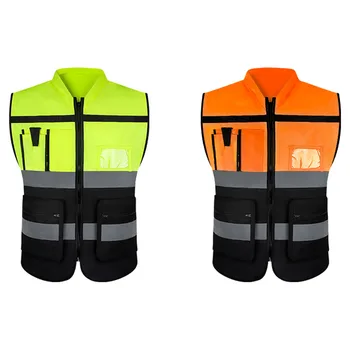оранжево/жълто Отразяваща жилетка повишена видимост, дизайн, джобове, отразяваща жилетка за безопасността на движението по пътищата, Облекло за колоездене