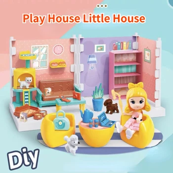 Събрани с ръцете си детска куклена къща за момичета, вила, спалня, трапезария, кухня, баня, модел на играта къща, подарък играчка