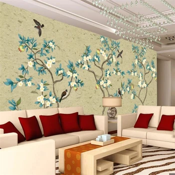 тапети beibehang по поръчка, 3D фотообои, голяма ръчно рисувани, китайски, цвете и птица, HD фон, тапети за хола, спалня