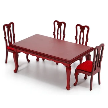 1:12, Маса, стол, мини комплект за трапезария, мебели, аксесоари за Хранене, Дървени мини-комплекти мебели за всекидневната