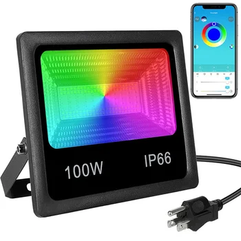 100 W Умен RGB Led Прожектор Външен IP66 APP Control RGB Led С Инфинити Лампа RGB Bluetooth Прожектор 16 Милиона Цвята