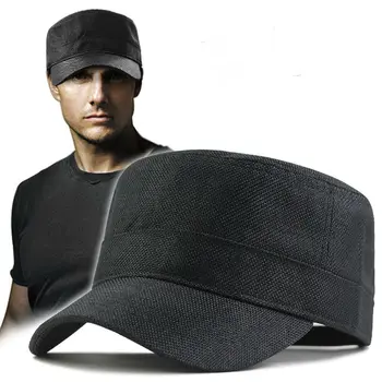 2021 Лятна хладно тънка солнцезащитная шапка от изкуствен лен с плосък покрив, мъжки армията шапка голям размер 56-60 см, 60-66 см