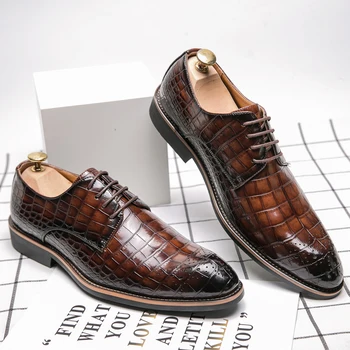 2022 Класически Бизнес Обувки на плоска подметка с Крокодиловым модел, мъжки Дизайнерски Вечерни Модела Кожени Обувки, Мъжки Лоферы, Обувки За Коледно парти