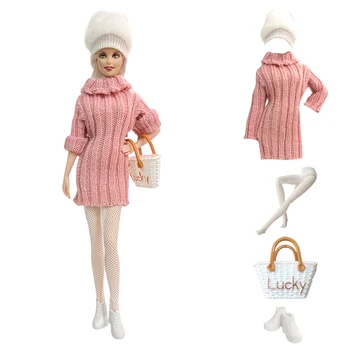 5 елементи/Комплект, пуловер + шапка + Обувки + Чорапи + чанта за кукли 1/6, модно палто с дълги ръкави за Барби кукли, аксесоари за детски играчки