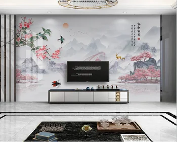 beibehang Индивидуален модерен нов китайски стил, ръчно рисувани цветя и птици пейзаж ТЕЛЕВИЗИЯ фон тапети от папие-маше