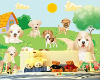 beibehang Индивидуални супер сладки мультяшные куче на трева, детска стая 3D стенопис тапет фон на стената papel de parede