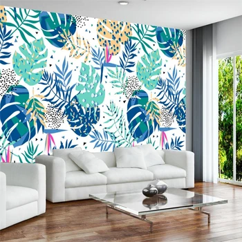 beibehang Модерна ръчно рисувани тропическите гори растение бананови листа фреска, фон на стената потребителски голям стенопис зелени тапети