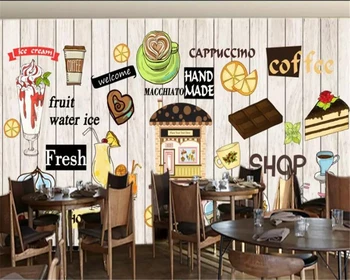 beibehang Потребителски стенописи, 3d тапети с оцветяване на дърво, ръчно рисувани десертно фон, рисувани стенни ресторант, кафене, 3D тапети