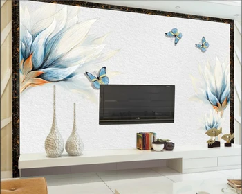 Beibehang Тапети по поръчка синьо, ръчно рисувани, цветя, пеперуди, ТЕЛЕВИЗИЯ фон, начало декор, хол, спалня, стенописи, 3d тапети