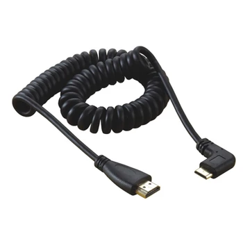 Cablecc CYSM 90 градуса Ляв ъгъл тип Mini HDMI Male-HDMI мъжки еластични пружинен кабел 4 фута