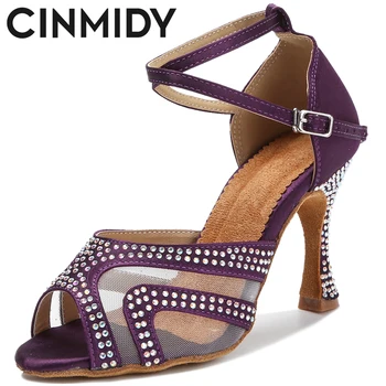 CINMIDY/дамски танцови обувки за латино салса, на национален стандарт, танцови токчета, женските домашни безшумни сандали, дамски обувки за сватба 7,5 см