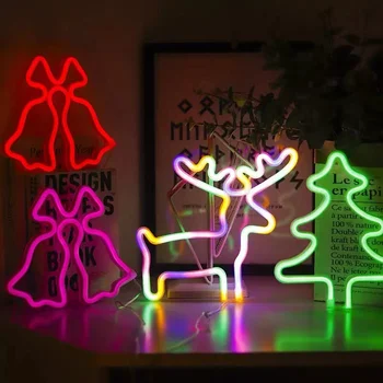 Led неонова реклама лека нощ Лампата в ивицата Коледна шапка Дърво Звездата на една Снежинка Моделиране Декор