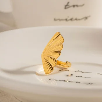 Minar Уникални Метални пръстени-шармы с пеперуда под формата на листа за жени от 18-каратово злато, с PVD покритие от неръждаема стомана без петна, Отворено Регулируем пръстен