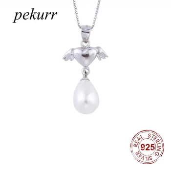 Pekurr, перлени колиета от сребро 925 проба, крило на Ангел, сърце, перлени висулки във формата на капки вода, сватбени модни бижута