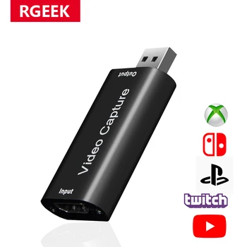 RGEEK Mini HD 1080P HDMI-съвместим с USB2.0 Видеозахват, Игрова конзола за запис на Видео за вашия компютър, Youtube OBS и т.н. излъчването на живо