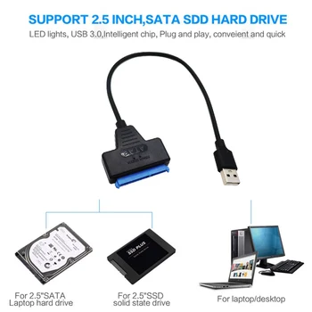 USB 3,0 2,0 Кабел SATA 3 Sata към адаптер USB 3.0 До 6 Gbit/с Подкрепа за 2,5-инчов външен твърд диск, SSD 22-пинов кабел Sata III