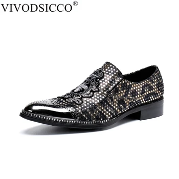 VIVODSICCO, нова мода, мъжки модел обувки на плоска подметка с метално бомбе, италианските мъже официалната обувки, лоферы ръчно изработени, ежедневни обувки, без закопчалка с бродерия