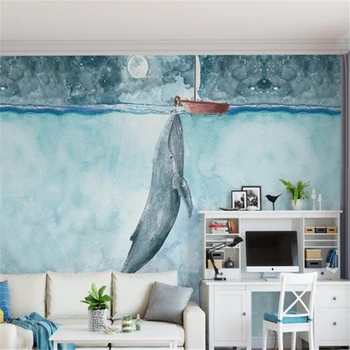 wellyu papel de parede Рисованный подводен свят на китове малко момиченце художествени достойнства стенен papel de parede infantil tapety