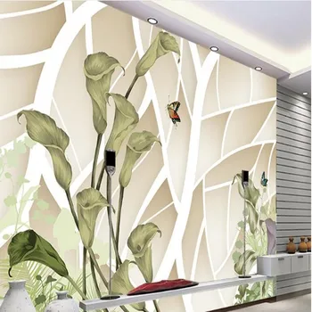 wellyu, мащабни стенописи по поръчка, красива 3D зелена Зантедешия, пеперуда, ТЕЛЕВИЗИЯ-на фона на тапети papel de parede