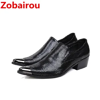 Zobairou zapatos hombre/ мъжки обувки от естествена кожа, черни мъжки модел обувки-слипоны на висок ток с остри 