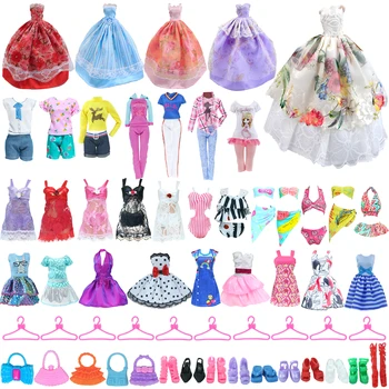 В случаен ред 40 бр, модни тоалети за кукли, рокля, скъпа пижами, бански за момичета, Закачалки за обувки, чанти, аксесоари за Барби кукли, Дрехи, играчки