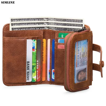 Висококачествен женски портфейл от изкуствена кожа RFID, ретро кратък жена чантата си в три гънки, притежател на кредитна карта, документ за самоличност, джоб за монети с цип
