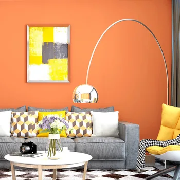 [Водоустойчиви, устойчиви на петна] Оранжеви тапети Оранжева спалня Обикновена обикновена модерни прости тапети на фона на телевизора