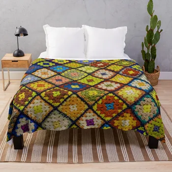 Вязаное на една кука бабушкино одеяло с квадратна фигура, разтегателен диван, модерно одеало, одеала за дивана, одеало за декоративен дивана