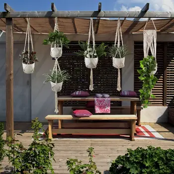 Градинарство, подвесная кошница за зелени растения, саксия от памучни въжета ръчна изработка, на пот от ресни, джобен стенен декор за вътрешен двор в стил бохо, декор за балкона