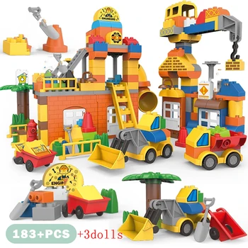 Градски строителен багер Спасителни машини Фигурки на пожарникари Строителни блокове с голям размер Тухли Детски Образователни играчки, подаръци