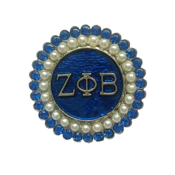 дамски брошка ZPB със сини и бели кристали, инкрустированными кръгли букви ZPB