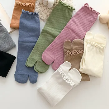Дамски Чорапи-täby с волани за момиче в стил Харадзюку, Чорапи с къдри на две Чорапи, Памучни Обикновена Чехли, Сандали, Свободни Чорапи-сабо, 10 Цвята