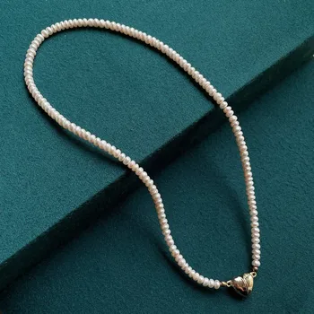 Дамско колие-чокер от естествени перли, златна магнитна закопчалка, висулка във формата на сърце, малък пуговица, огърлица от перли в бароков стил, лукс