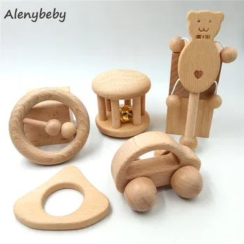 Детски прорезыватель, дървен комплект за никнене на млечни зъби, натурална буковая дървесина за момичета и момчета, дъвчене играчка за бебета, органични Играчки Монтесори, дрънкалка