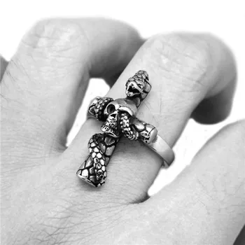Директна доставка, пръстен с череп Кобри от неръждаема стомана 316L, мъжко дамско модно пръстен с байкерским кръст