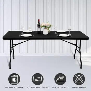 Еластичната Покривка за масата, Покривката за Сватбен банкет, 6 ФУТА, черно и Бяло Покритие за маса, Правоъгълна покритие за маса на открито