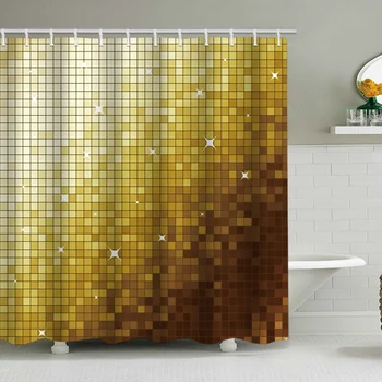 Златна мозайка геометрична завеса за душ, комплект за баня, допълнително нескользящий подложка за пода и комплект постелки за тоалетна