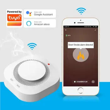 Интелигентен детектор за дим Smart Life за Amazon Алекса/Google Assistant, напомняне за детектор за дим, мобилно приложение, сензор детектор за дим