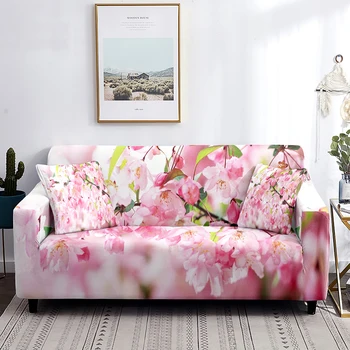 Калъф за диван с цветна праскова и декоративна принт, Моющаяся защитно фолио за мебели за хола, еластичен калъф за дивана на 1/2/3/4 места