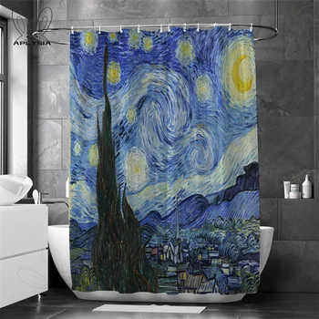 Картина от Ван Гог Водоустойчива душ Завеса за душ със защита от мухъл, Без перфорация Гигиеническое кърпа Преграда за баня