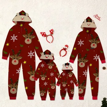 Коледни семейни пижами, домашни тела с дълги ръкави и принтом 