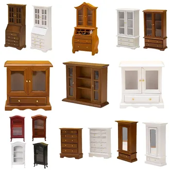 Куклена къща в миниатюра 1:12, Wooden Книжния шкаф, Стенен Шкаф, Рафтове за багаж, Багажник за съхранение, Моделът мебели за Куклен театър у дома, Домашен декор