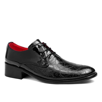 Леки Черни Модел Обувки За Мъжки Партита, Кожени Обувки-Oxfords дантела За Бизнес