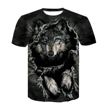 Летни тениски с изображение на вълк в стръмен 3D стил за мъже, нови модни ежедневни тънки блузи с шарени животни в стил хип-хоп