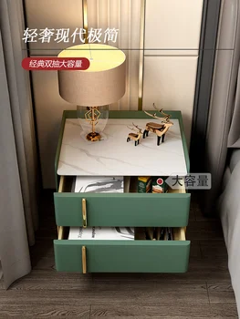 Луксозен малка странична масичка с каменна печка Модерен прост нощни шкафче за спалня в минималистичен нощни шкаф за съхранение
