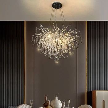 Луксозна led кристален полилей с хромирано блясък, окачена лампа за дневна, спални, интериор хотелска хол, таван, висящи лампи