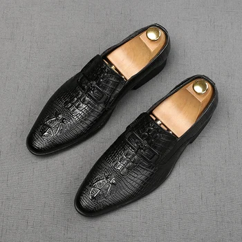 Луксозни дизайнерски мъжки обувки от кожа на крокодилска кожа с метални катарами, вечерни обувки за бала, сценична обувки, мъжки сватбена вечерни обувки